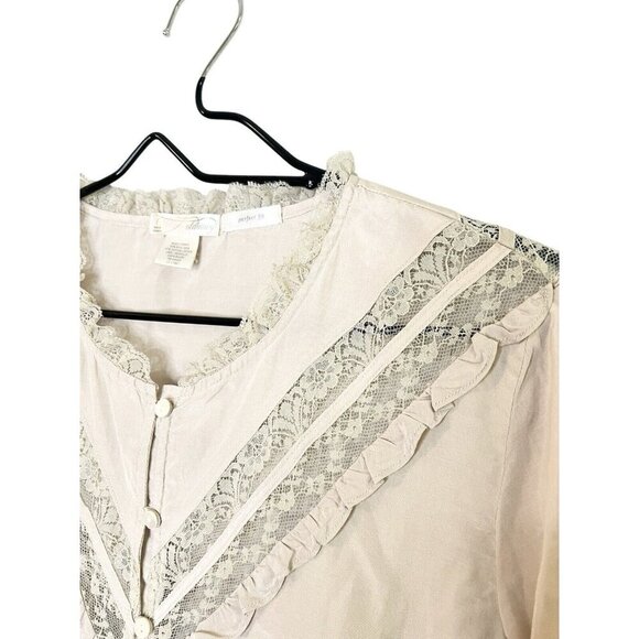 Vtg Old Navy Peasant Top Women L Beige Lace Boho Ruffle Cottagecore Silk Blend - Picture 5 of 10